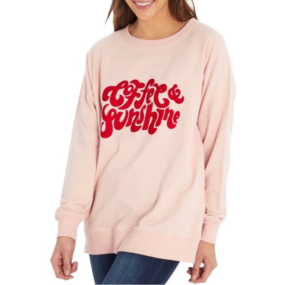 Wildfox Pink Coffee & Sunshine Boatneck Graphic Statement Sweatshirt - Picture 6 of 9